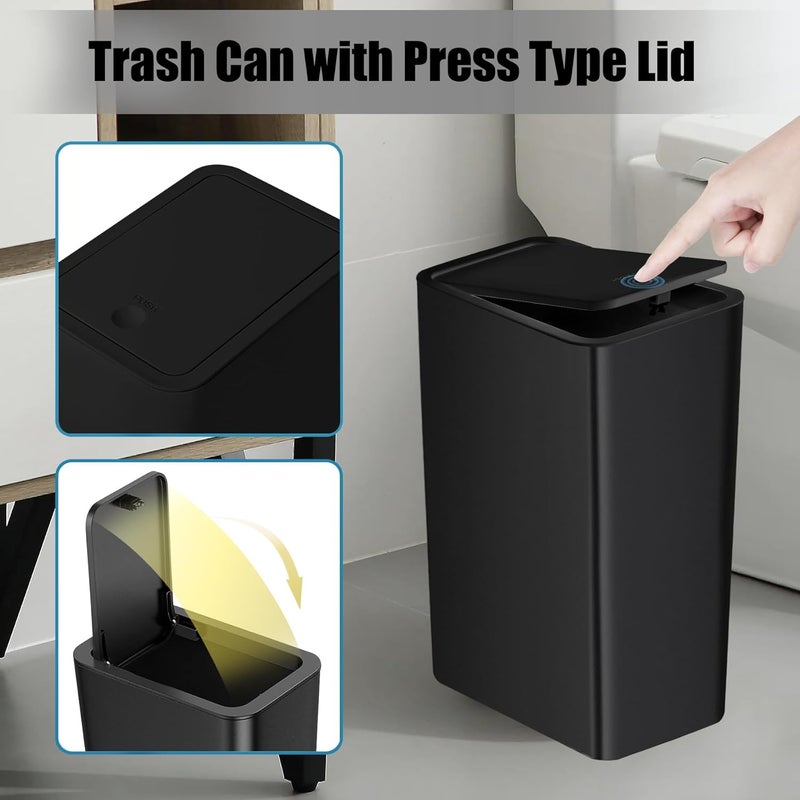 TIPGO Bathroom Trash Can with Lid, 10 Liter/ 2.6 Gallon Slim Garbage Can, Small Trash Bin Waste Basket with Pop-Up Lid for Kitchen, Bedroom, Living Room, Office (2 Pack, Black) - Image 4